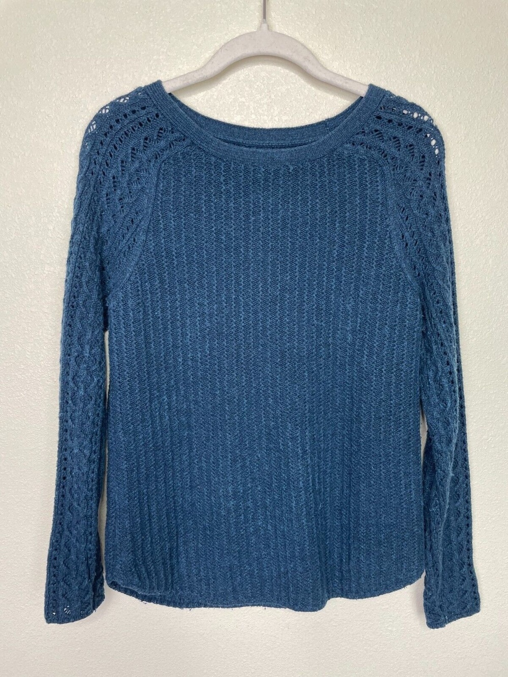 Ann Taylor LOFT Small Knit Sweater Navy Blue Pullover Roundneck Cotton Blend